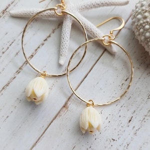 Pikake Flower Hoop | Medium Hoop | Single | Flower Earrings | Hawaiian Flower Earrings | Gold Hoops
