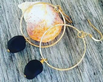 Black Seaglass Earrings