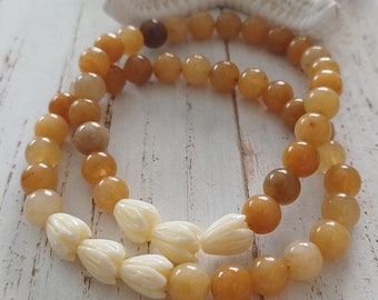 Pikake Flower Bracelets | Hawaiian Flower | Yellow Jade | Jade | Gemstone | Stretchy Bracelets | Natural Gemstone