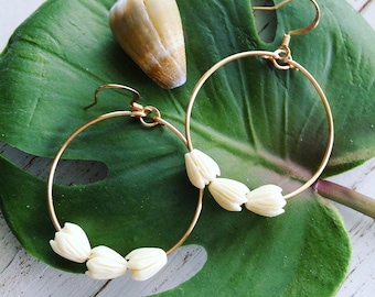 Pikake Flower Hoop | Medium Hoop | Small Flower Earrings | Hawaiian Flower Earrings | Gold Hoops