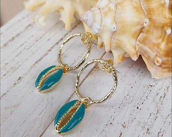 Cowry Shell Gold Hoop Studs | Beachy | Boho | Seashell Jewelry