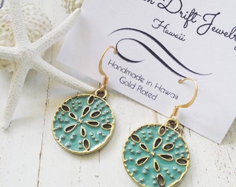 Sand Dollar Earrings | Gold Dangle Earrings | Gold Sand Dollar | Beach Jewelry | Sand Dollar Gifts