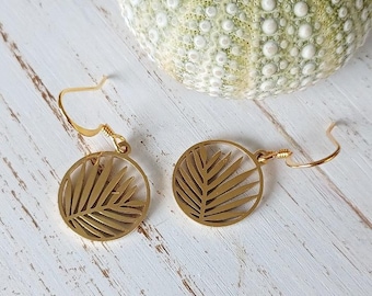 Coconut Palm Leaf Earring | Tropical | Beach Vibes | Small Earrings  | Gold