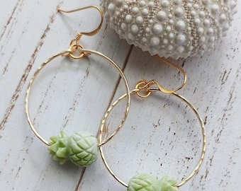 Green Pineapple Earrings | Tropical | Fruit Earrings | Medium Hoop | Luau Jewelry