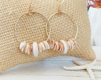 Tiger Puka Shell | Hoop Earrings | Medium Hoops | Shell Jewelry | Shell Hoops | Gold | Silver
