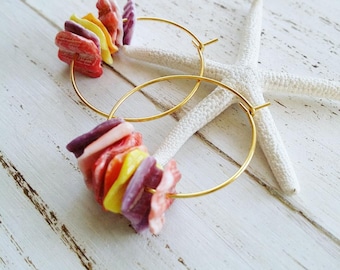 Shell | Clamshell | Hoop Earrings | 25mm Hoops | Small Hoops | Shell Jewelry | Shell Hoops | Gold |
