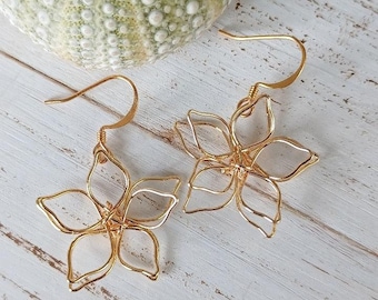 Double Flower Earrings | Cherry Blossom | Small Flower Earrings | Floral | Gold