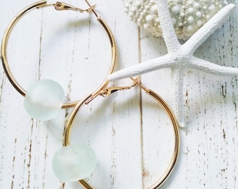 Ghana Sea Glass | Classic | Thick Hoop Earrings | Medium Hoops |  Small Gold Hoop  | Beach Jewelry | Gold | Silver