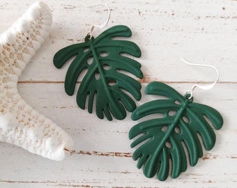 Large Monstera Earrings | Leaf Earrings | Green | Tropical | Gold | Silver