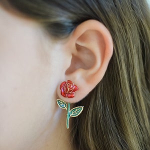 Red Rose Front-Back Earrings Available in Red, Pink, White - Hand-Painted Enamel Floral Jewelry Perfect Gift for Her - Hypoallergenic Posts