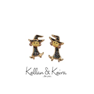 Enamel Witch Earrings, Halloween Costume Jewelry