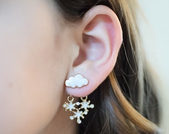 Snowflake & Cloud Dangle Earrings Winter Christmas Fun Drop Earrings Unique Snow-Themed Jewelry for Holiday Season Festive Snow Earrings