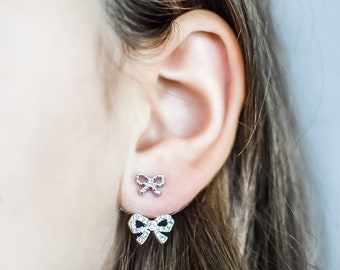 Tiny Sterling Silver Bow Ear Jackets / Minimalist Bow Earrings / Bow Ear Jackets / Bow Earrings / Bow earrings stud / Bow Earrings Dangle