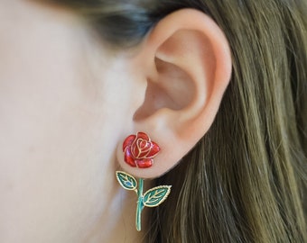 Rose Earrings. Red rose Earrings. Mother's Day Gift. Handmade Jewelry Earrings. Beauty and the beast Earrings. Fun Earrings. Gift for mom