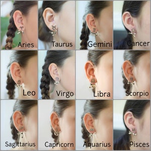 Zodiac Sign & Star Constellation Earrings Unique Front Back Style Hypoallergenic, Nickel Free Ear Jackets Unisex Jewelry.