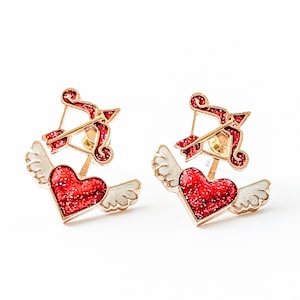 Bow and Arrow earrings. Cupid's Arrow Earrings. Heart Earrings. Cupid Earrings. Heart with wings Earrings. Valentine's Earrings. Fun earring