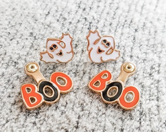 Halloween Earrings / Ghost Earrings / Boo Earrings / Ghost Ear Jackets / Cute Ghost Earrings / Halloween Jewelry / Halloween / Fall Earrings