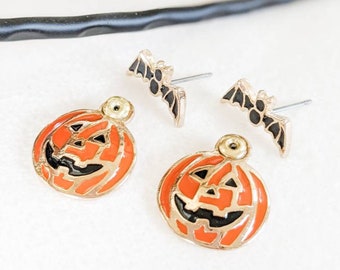 Halloween Earrings / Pumkin Earring / Jack O&#39;Lantern Earrings / Bat Earrings / Fun Earrings / Cute Halloween Earrings / Fall Earrings