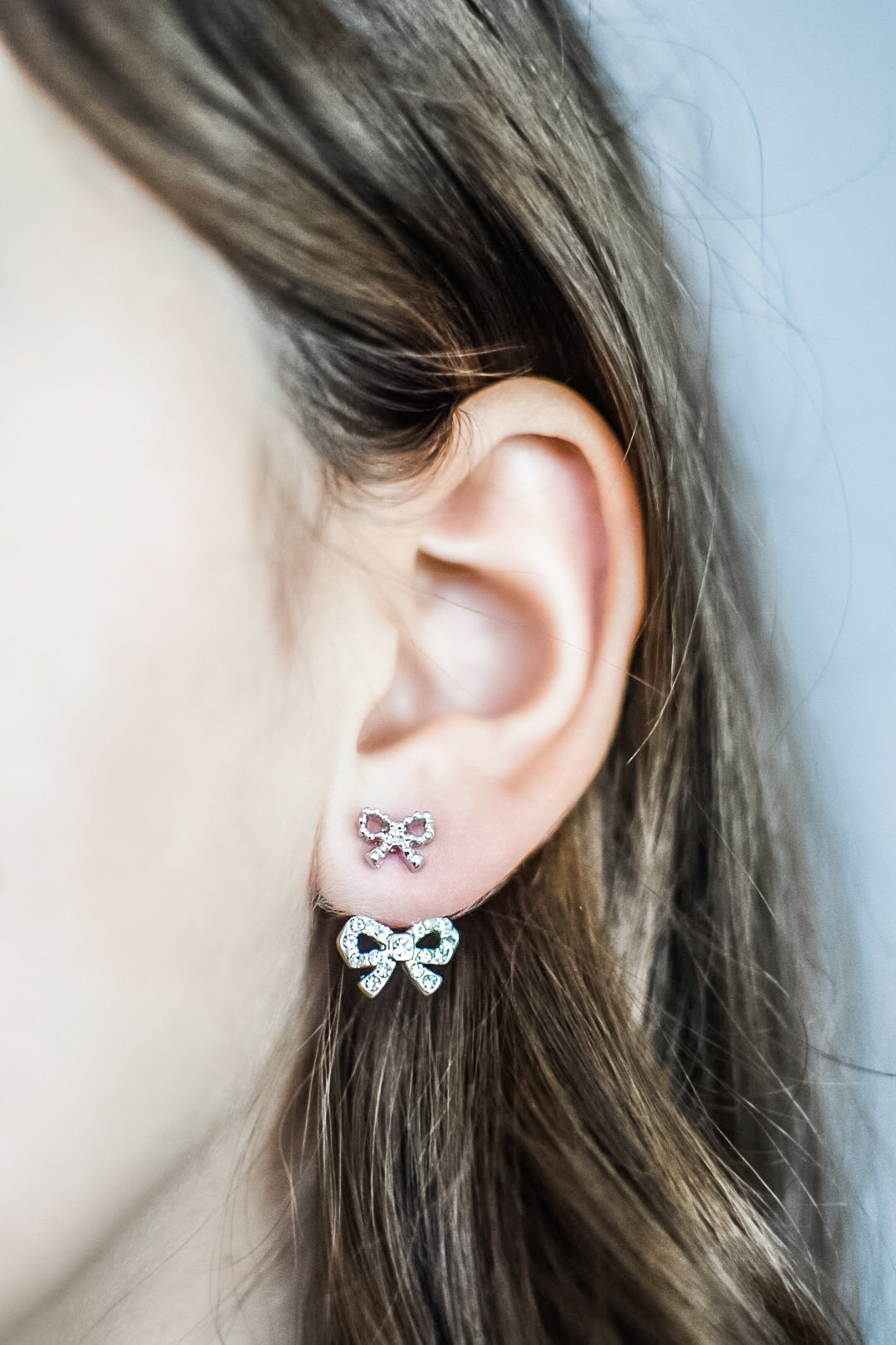 Tiny Sterling Silver Bow Ear Jackets / Minimalist Bow