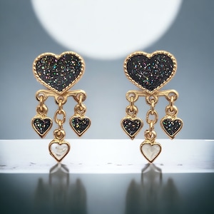 Glitter Black Red Heart Ear Jackets Unique Front-Back Earrings Hypoallergenic Surgical Steel Unique Love Gift For All Ages & Genders
