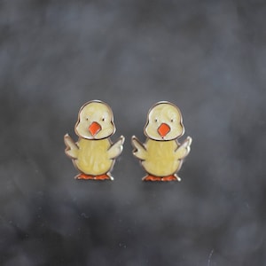 Enamel Baby Chick Earrings, Gold Plated Spring Jewelry