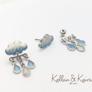 Original Cloud and Raindrop Front-Back Earrings Hand-Painted Enamel in Gold and Silver Finish Hypoallergenic Nickel-Free Giftable Jewelry image 8