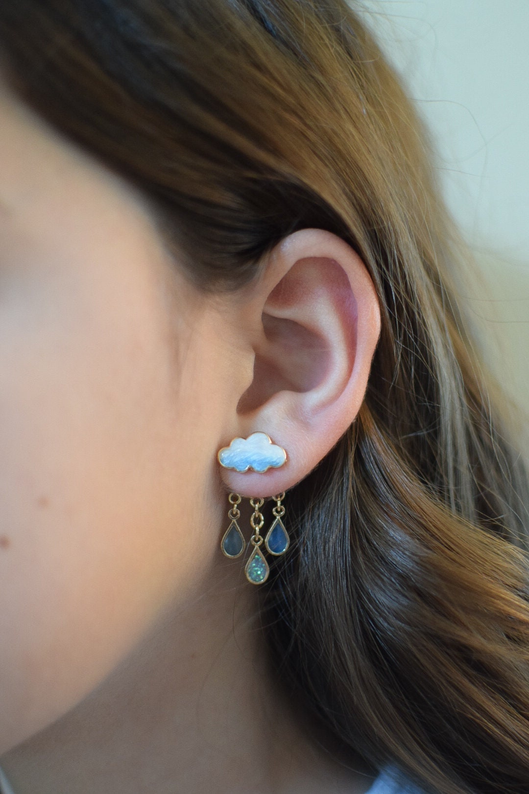 Raindrop earrings / Rainy Day Cloud Earrings / Cloud Earrings / Raind…