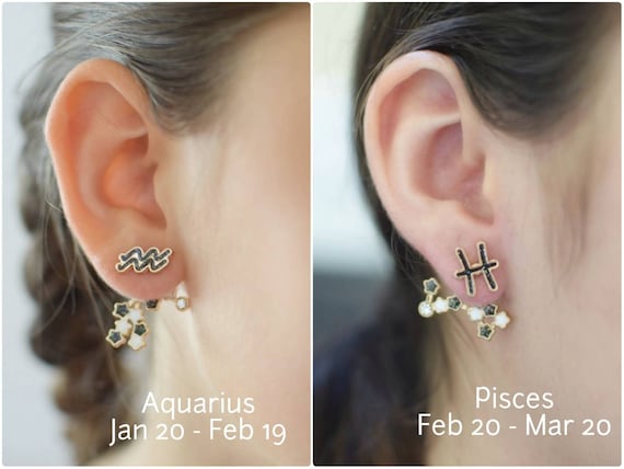 Zodiac Sign & Star Constellation Earrings Unique Front Back Style