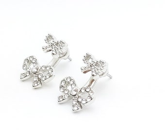 Tiny Sterling Silver Bow Ear Jackets / Minimalist Bow