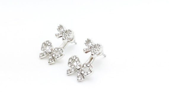 ◇Monday Edition◇ CLEAR PULL BOW EARRINGS Tiny Sterling Silver Bow Ear Jackets / Minimalist Bow