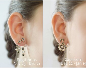 Zodiac Sign & Star Constellation Earrings Unique Front Back