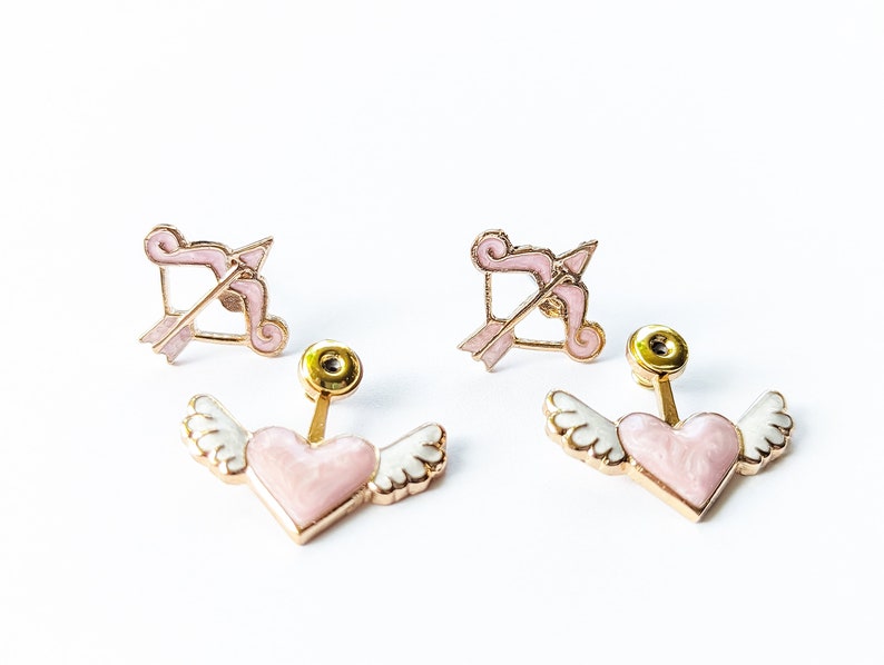 Bow and Arrow earrings. Cupid's Arrow Earrings. Heart Earrings. Cupid Earrings. Heart with wings Earrings. Valentine's Earrings. Fun earring image 5