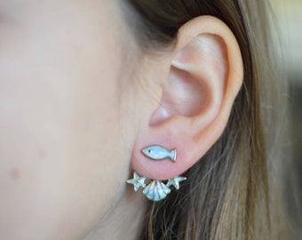Enamel Fish Earrings: Seashell Starfish Surgical Steel Posts