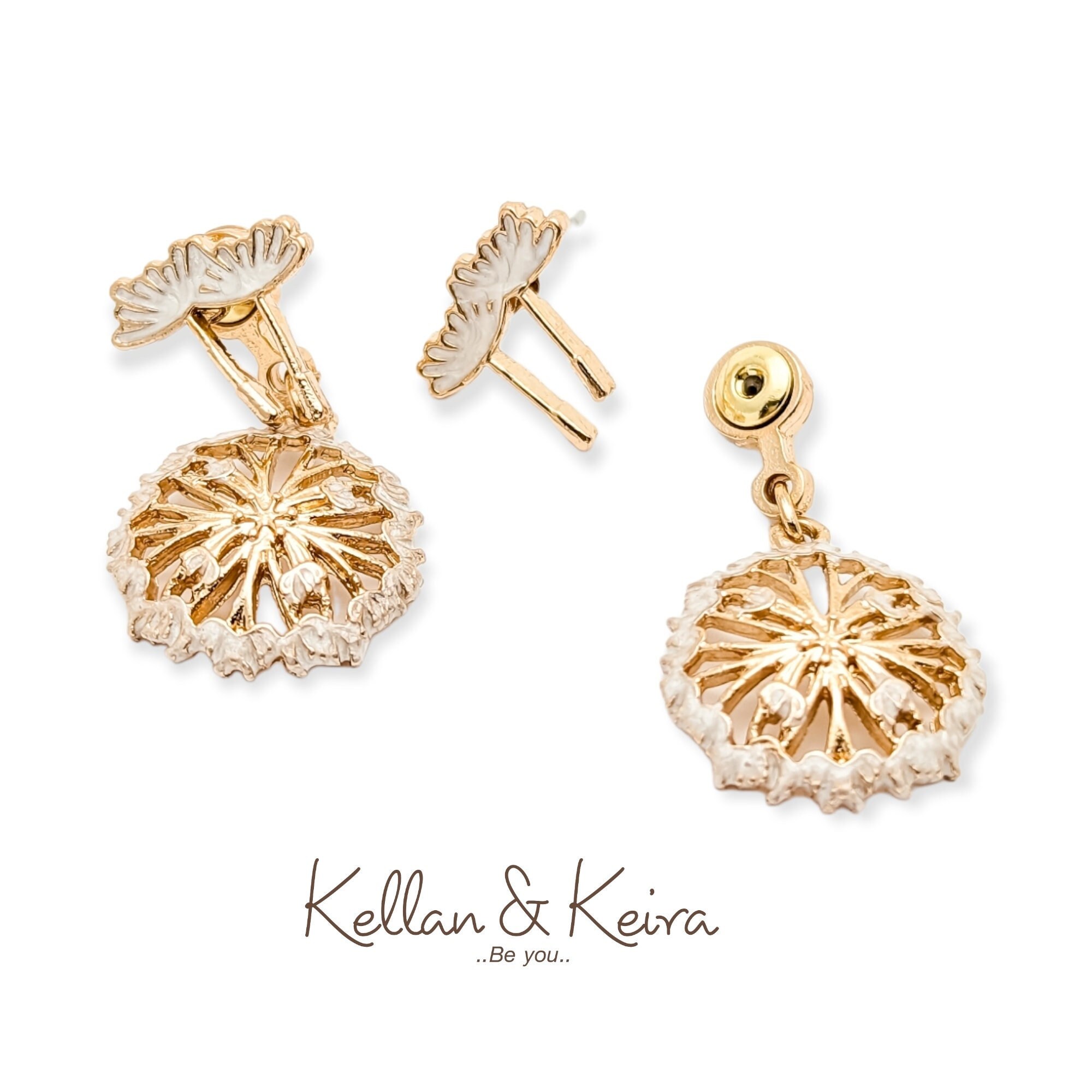 Unique Dandelion Front-back 3D Earrings White Dandelion Seed
