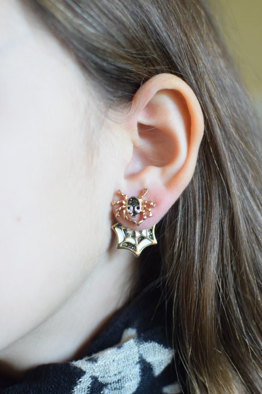 Spider Earrings / Spider Jewelry / Spiderweb Earring / Spider Ear Jackets / Halloween Earrings / Trendy Earrings / Unique Spider Jewelry