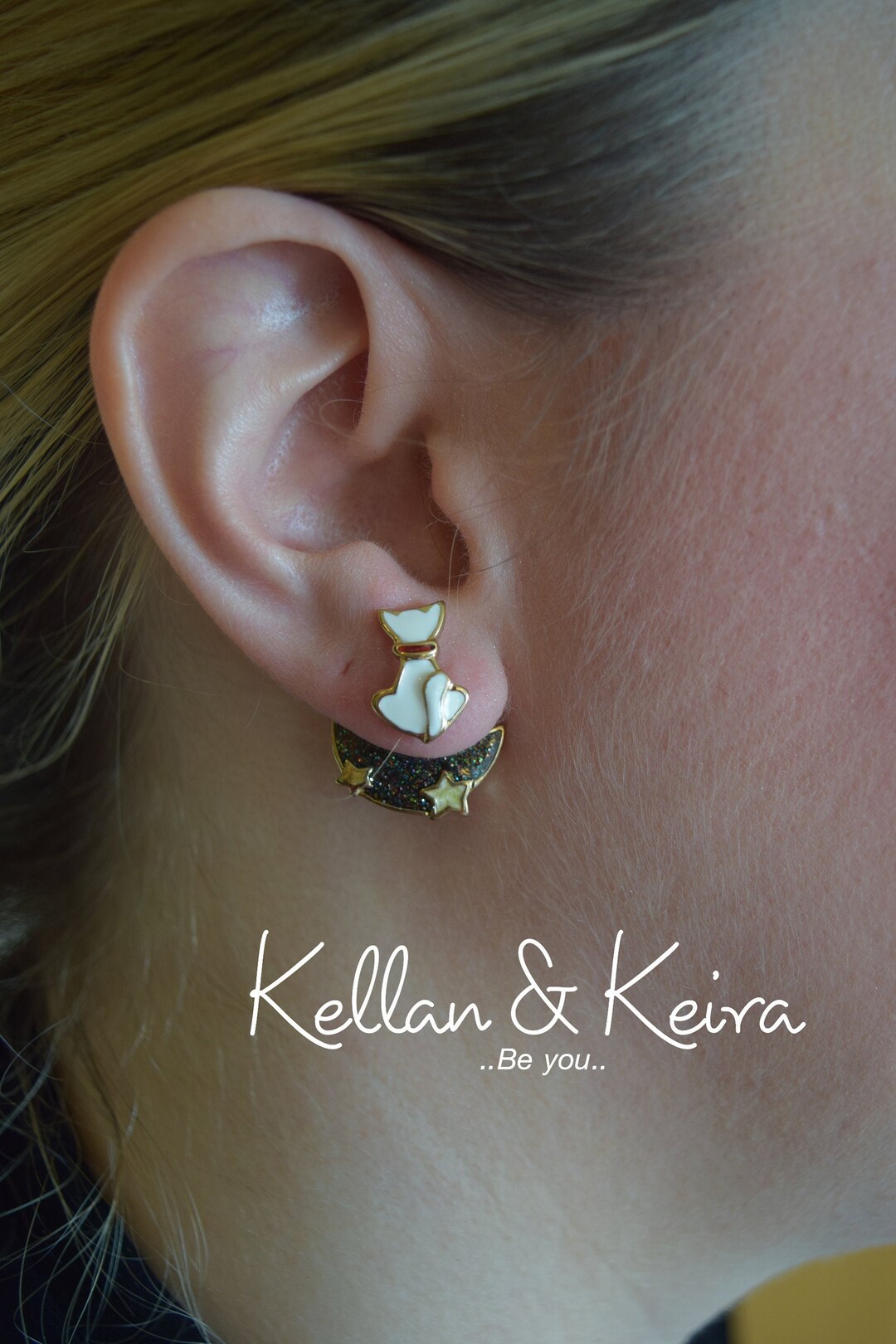 Black Cat On The Moon Earrings - Acrylic Fun Animal Jewelry For Women, Halloween, Gifts - View #5