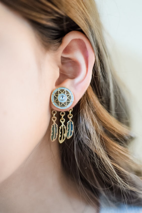 Vintage Sterling Silver Turquoise Dreamcatcher Pierced Earrings -  Yourgreatfinds
