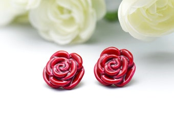 Rose Earrings. Valentine Earrings. Red Rose Earrings. Green Rose Earrings. Rose Lover. Flower Earrings. Dainty Earrings. Birthday Gift. Rose