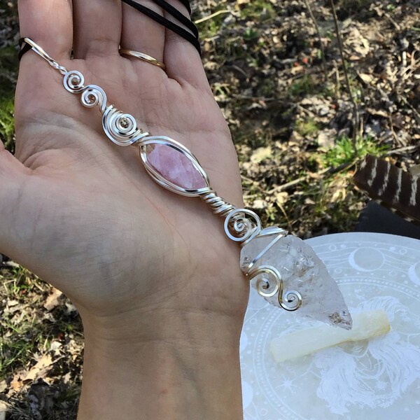 Rose Quartz Pendant, Wearable Athame, Quartz Arrowhead, Raw Crystal Jewelry, Wire Wrapped, Wiccan Necklace, Goddess Jewelry,  Heart Chakra