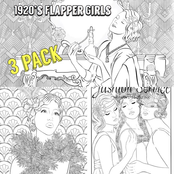 1920s Flapper Pack 1 Adult Colouring Pages Set Of 3 Digital Etsy