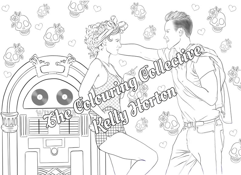 Vintage 1950s Rockabilly Adult Colouring Pages / Digital Stamp/ Printable Pack of 3 set 2 - Etsy ...