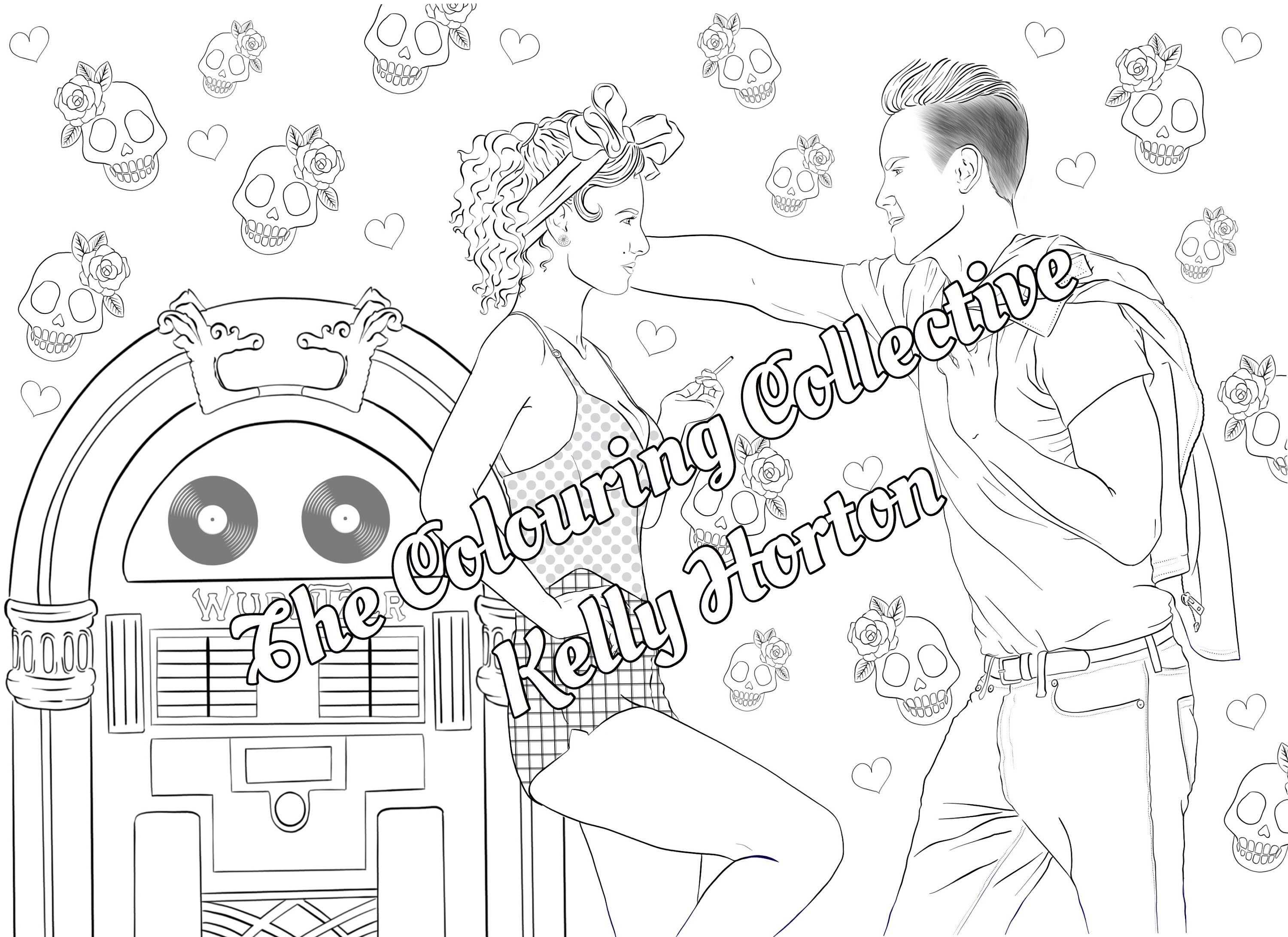 Vintage 1950s Rockabilly Adult Colouring pages / digital | Etsy