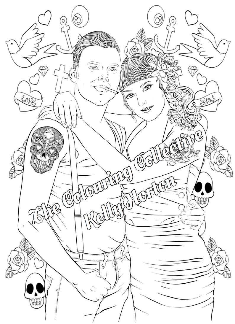 Vintage 1950s Rockabilly Adult Colouring Pages / Digital Stamp ...