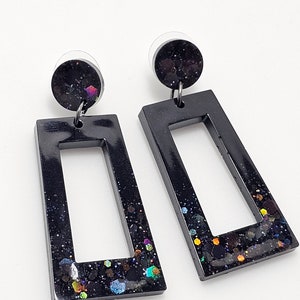 Black Holographic Glitter Resin Stud Earrings