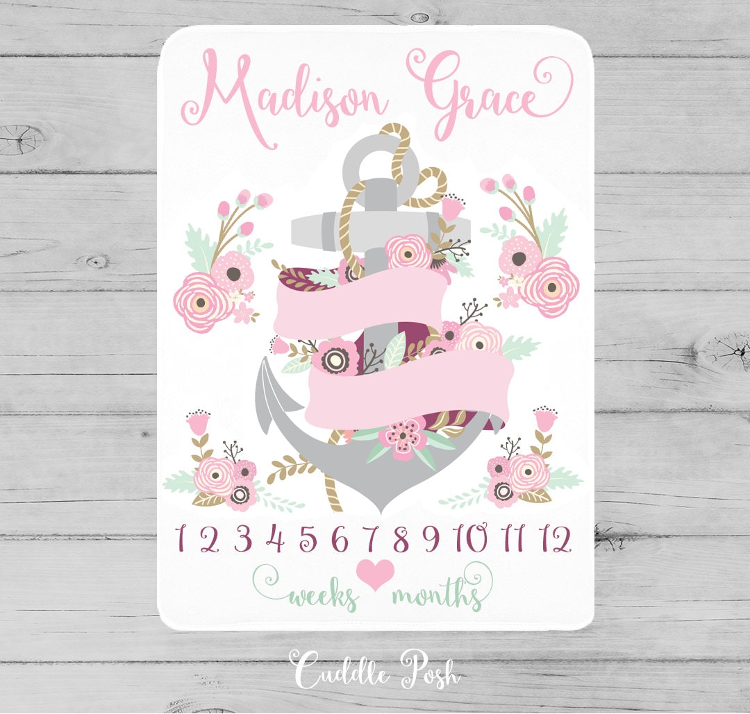 Girl Nautical Milestone Blanket Anchor Month Growth Chart Etsy