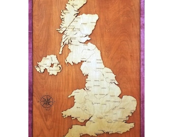 United Kingdom Map Handmade Gift Wood Wall Art - Vintage Travel Home Decor