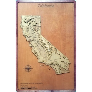 California Map Handmade Gift Wood Wall Art - Vintage Travel Home Decor