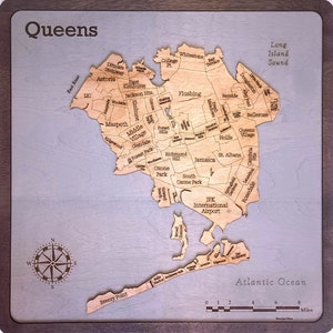 Queens Engraved Wood Map