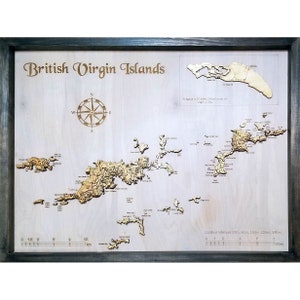 British Virgin Islands Map Handmade Gift Wood Wall Art - Vintage Travel Home Decor