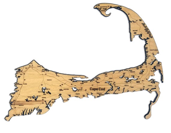 Cape Cod Engraved Wood Map — Vintage Wall Art Home Decor